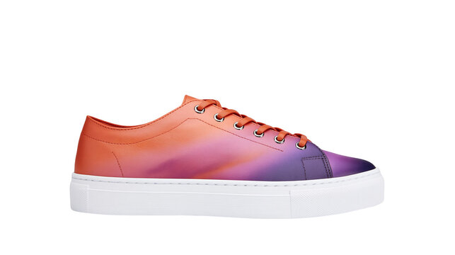Orange purple gradient low top sneakers with white sole and laces