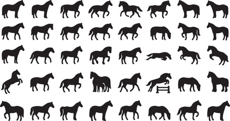 Fototapeta premium Running and Jumping Horses Silhouette Collection, Minimalist Black Horse Vector Elements