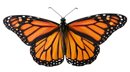 Monarch butterfly with orange and black wings spread open © Aino