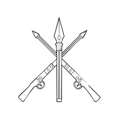 Fototapeta premium Antique Spear and Crossed Muskets Emblem Outline Illustration Symbolizing History and Warfare