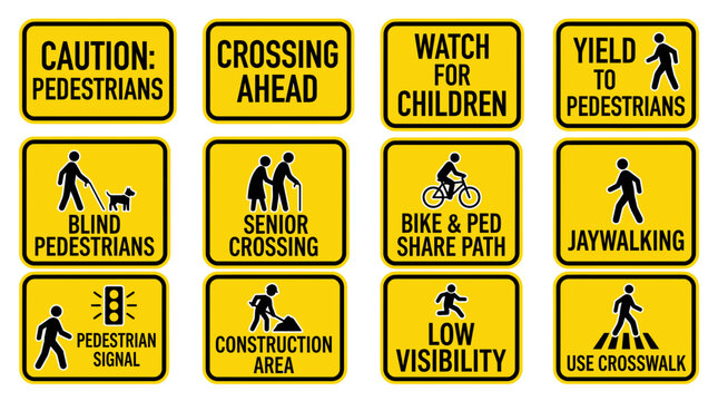 Pedestrian Crossing and Safety Signs Collection