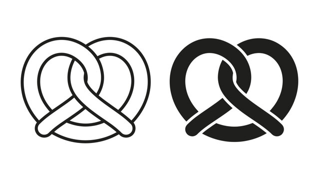 Pretzel Iconography: A clear, graphic representation of a pretzel in both outlined and solid black forms, showcasing the classic knot shape.