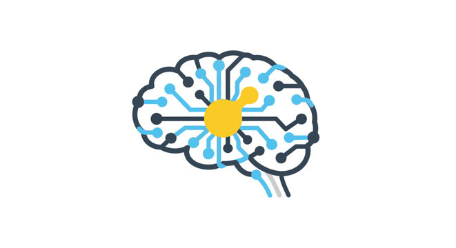 Brain with glowing blue connections.