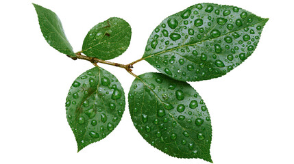 Green leaves with water droplets on a branch © Anneliese