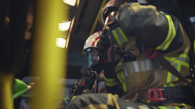 Firefighter Putting On Breathing Apparatus Before Emergency Response