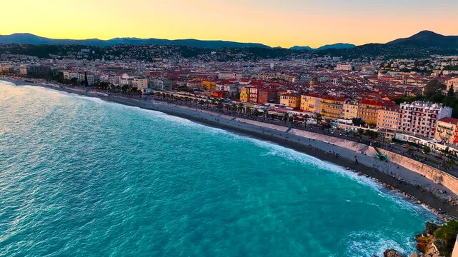 Aerial view of Nice, Nice, the capital of the Alpes-Maritimes department on the French Riviera, France