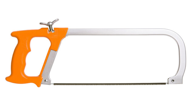Orange handle hacksaw with metal frame and sharp blade