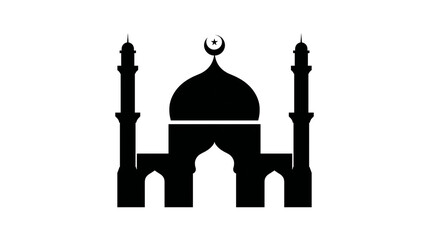 Mosque silhouette with dome and minarets, crescent moon symbol © Aino