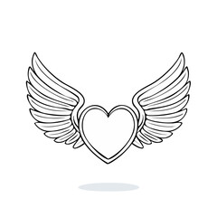 Fototapeta premium Outline drawing of a heart shape with open wings spreading outwards