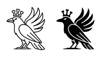Fototapeta premium Majestic Raven King Icon: A stylized representation of a raven adorned with a crown, symbolizing royalty and power.