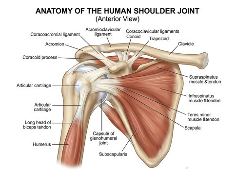 Human shoulder joint anterior anatomy diagram