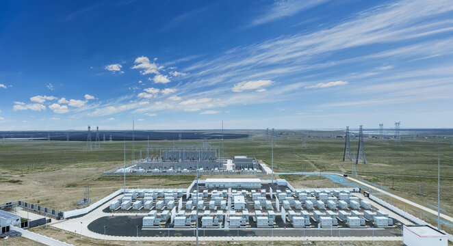 Large-Scale Battery Energy Storage System Adjacent to Solar Farm in Grassland