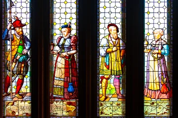 Four historic stained glass window panels with dated inscriptions, Bojnice Castle © pszabo