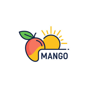Vibrant mango fruit logo with sun and text.