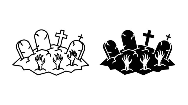 Zombie Apocalypse Graveyard: The dead rise from their graves in a spooky graveyard, with skeletal hands reaching out from the soil amidst weathered tombstones and crosses, creating a chilling scene.