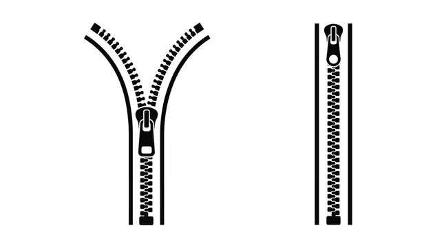Two black zipper icons displayed as flat vector graphics on a plain light grey background