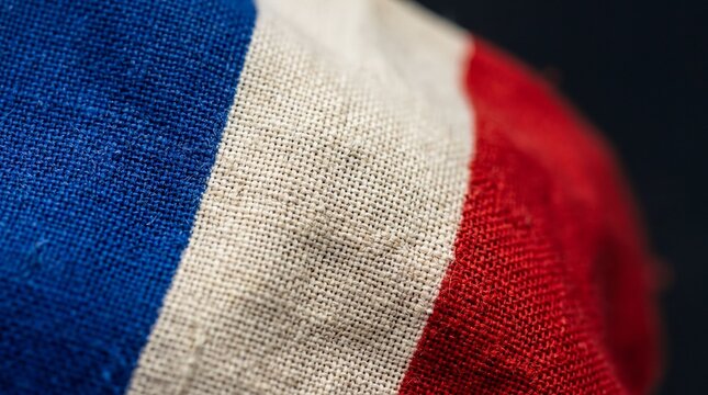 national symbols, close-up of a textured french flag featuring blue, white, and red colors