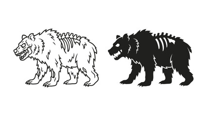 Skeleton Bear Duo: A skeletal bear, depicted in both line art and silhouette, reveals its bony structure, embodying a fierce and striking visual. © সৈয়দ আল আমিন