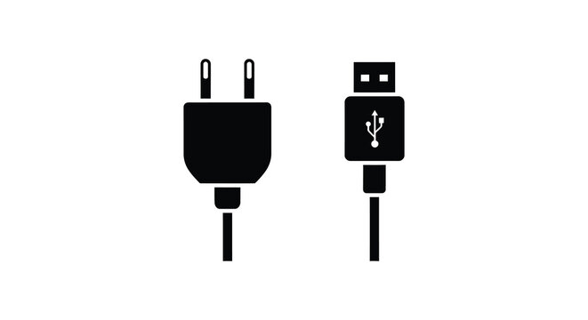Usb Connector Icons Black Silhouette On White Background