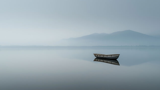 Lone Boat and Vast Water Negative Space