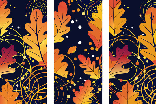 autumn leaves vector triptych fall pattern seasonal