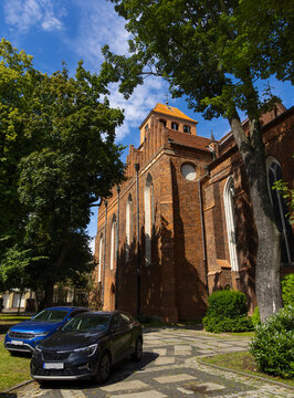 View from Saint Gregory Square towards the Church of the Exaltation of the Holy Cross. Tczew, Poland
