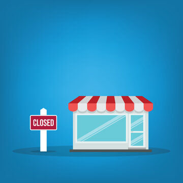 Closed Small Business Storefront With Shutdown Sign Flat Retail Closure Concept