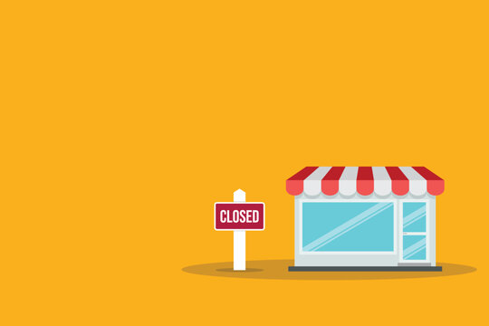 Closed Small Business Storefront With Shutdown Sign Flat Retail Closure Concept