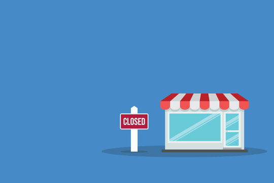 Closed Small Business Storefront With Shutdown Sign Flat Retail Closure Concept