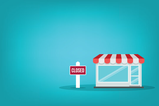 Closed Small Business Storefront With Shutdown Sign Flat Retail Closure Concept