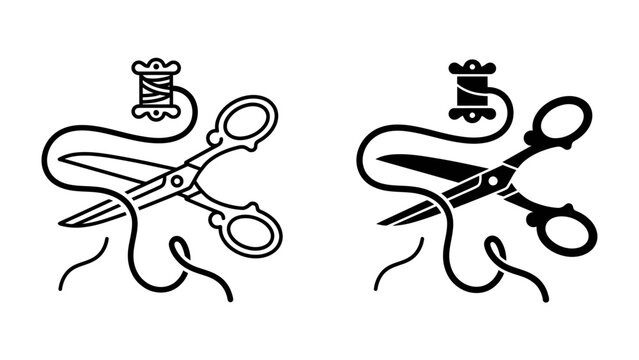 Sewing Craft Icon: Two stylized icons representing sewing tools, featuring scissors and a spool of thread, symbolizing craftsmanship and the art of making.