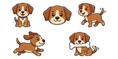 Cute puppy dog collection featuring various poses and actions character illustration portrait isolated background whimsical adorable creature © Nur-uz-zaman