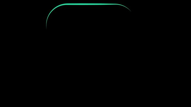 A neon line, illuminated in light blue, moves along a square with rounded corners.