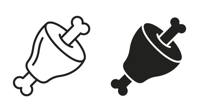 Meat bone icon. The image shows two simplified representations of a meat bone, one in outline and one in solid black.