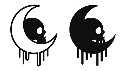 Crescent Moon Skull Icon: A striking graphic icon featuring a skull silhouette within a crescent moon, symbolizing mystery, the macabre, or a unique artistic expression. © Md