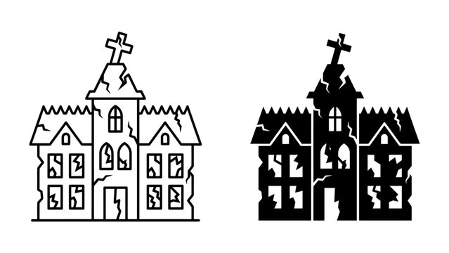 Haunted Church Icon: A spooky, dilapidated church icon, featuring broken windows, cracked walls, and a weathered cross.