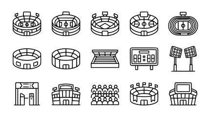 Sports stadium and arena line icons set for football baseball soccer stadium lights scoreboard vector illustration collection © Md Imran