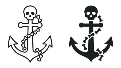 Nautical Macabre Anchor Iconography: A striking design juxtaposes a maritime anchor with macabre elements, featuring a skull atop and a chain of bones. © jabed