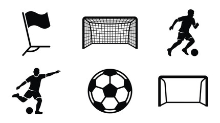 Soccer Icons Set – Ball, Player, Goal, Corner Flag & Kick Action © Hive
