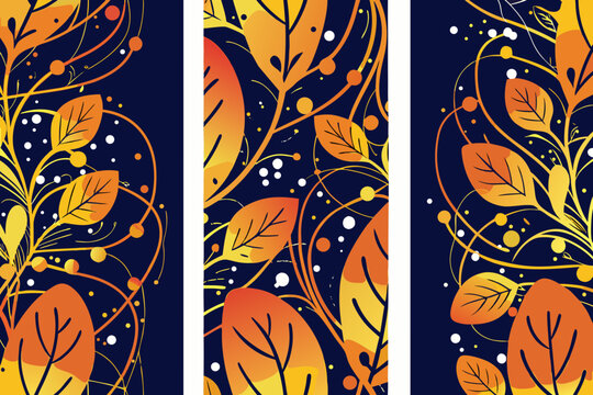 autumn leaves vector triptych fall seasonal ornament