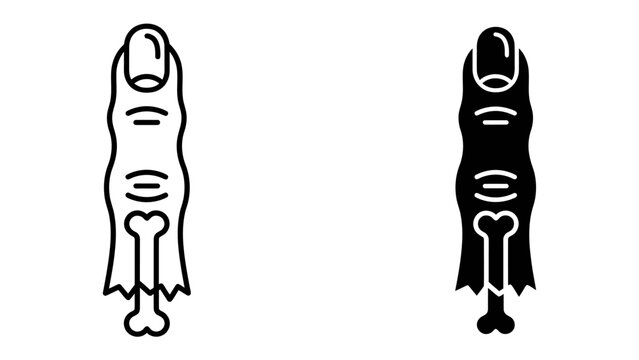 Zombie finger illustration: Two distinct illustrations of a severed zombie finger, one in outline and the other in silhouette, featuring a bone protruding from the end.