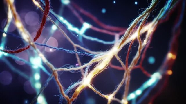 Glowing fiber network representing neural connections and data