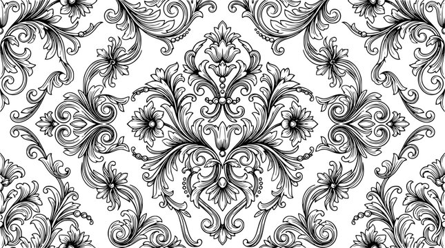 Luxury damask seamless pattern baroque ornament vector background elegant vintage engraving floral wallpaper classic texture design element