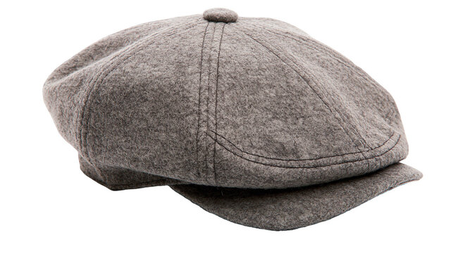 Textured grey wool flat cap with button detail