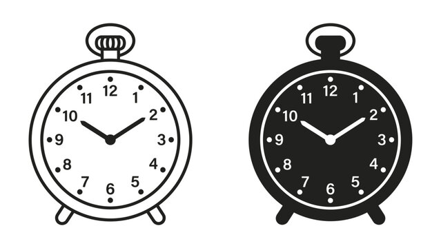 Pocket Watch Pair: A duo of vintage-style pocket watches, one outlined and the other in silhouette, display the time with classic Roman numerals and clock hands, representing precision and heritage.