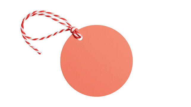 Coral round tag with red white twine string