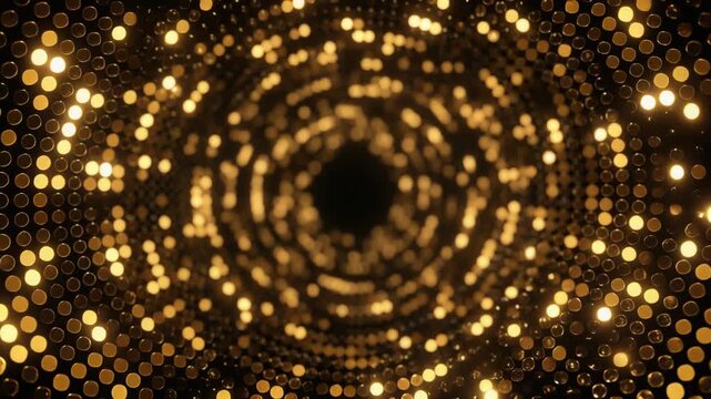 黒いテクスチャの背景で回転する黄金のディスコライトの反射、温かみのある豪華な照明