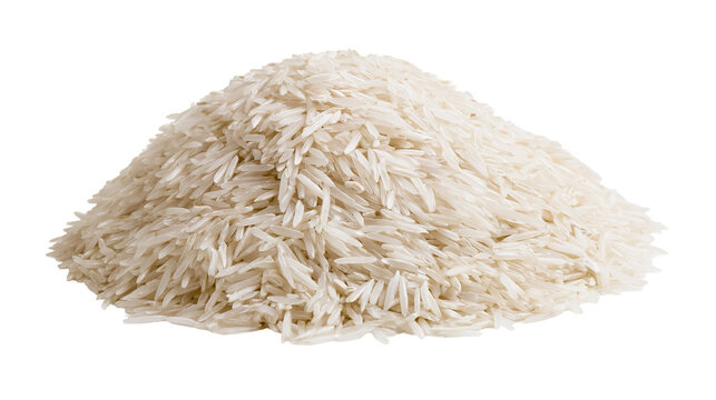 Pile of uncooked white basmati rice grains