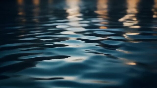 暗い水面に波打つ光の反射、光が近づくにつれて広がる抽象的な模様