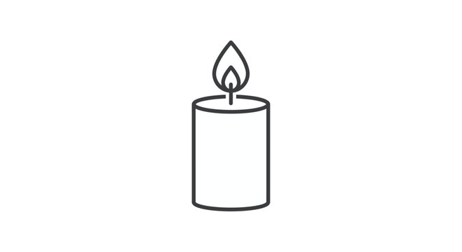 Line art candle with flame a simple black silhouette on a white background lit wax taper wick fire illumination glow lighting black and white monochrome line drawing vector
